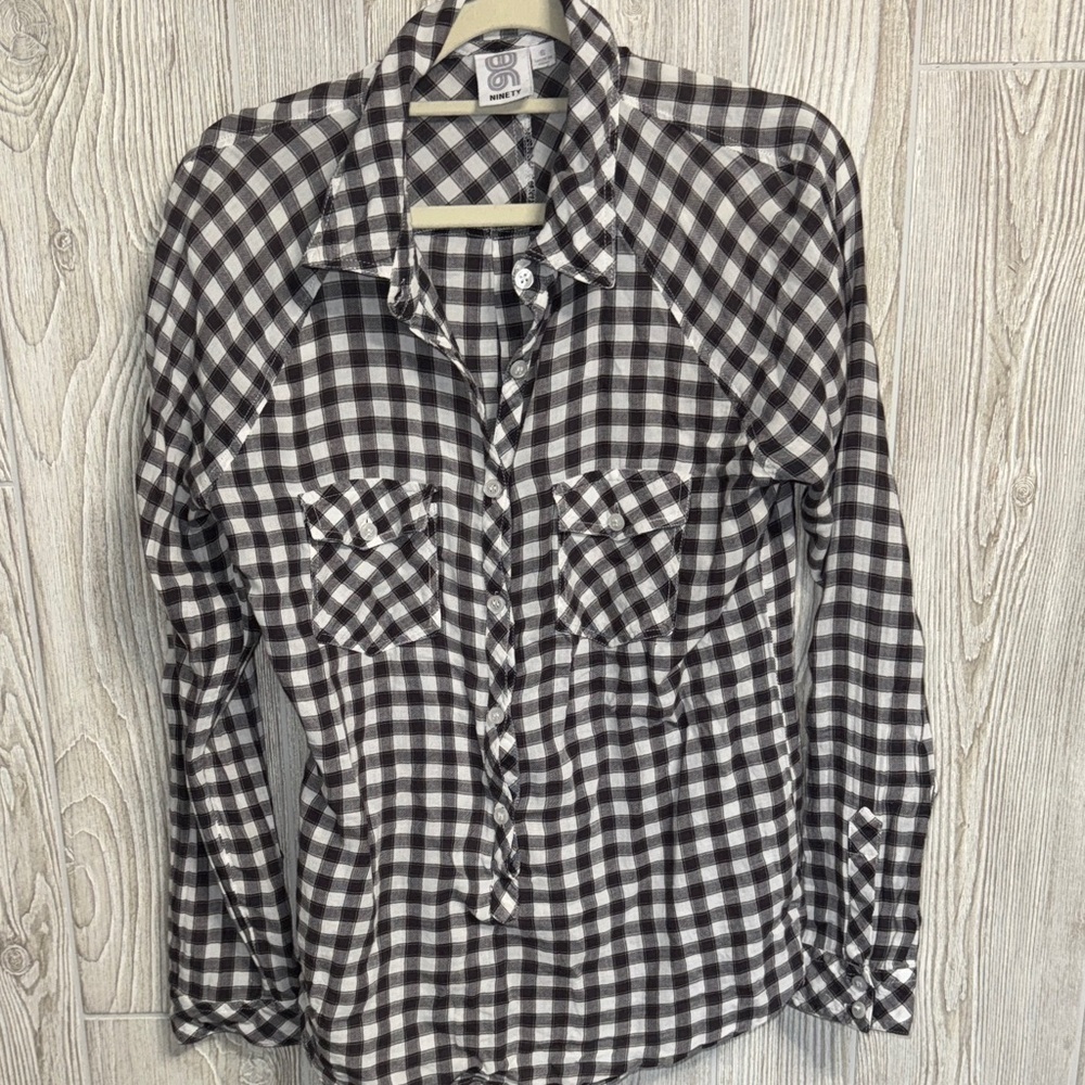 Ninety Black White Plaid Shirt Small